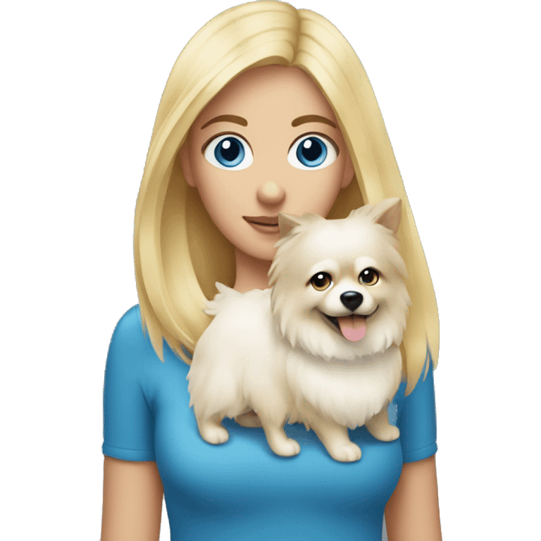 Blonde girl blue eyes holding spitz  emoji