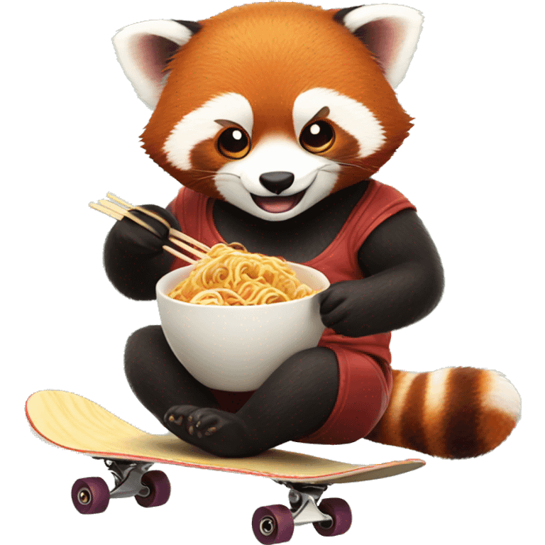 A red panda eating ramen while skateboarding  emoji