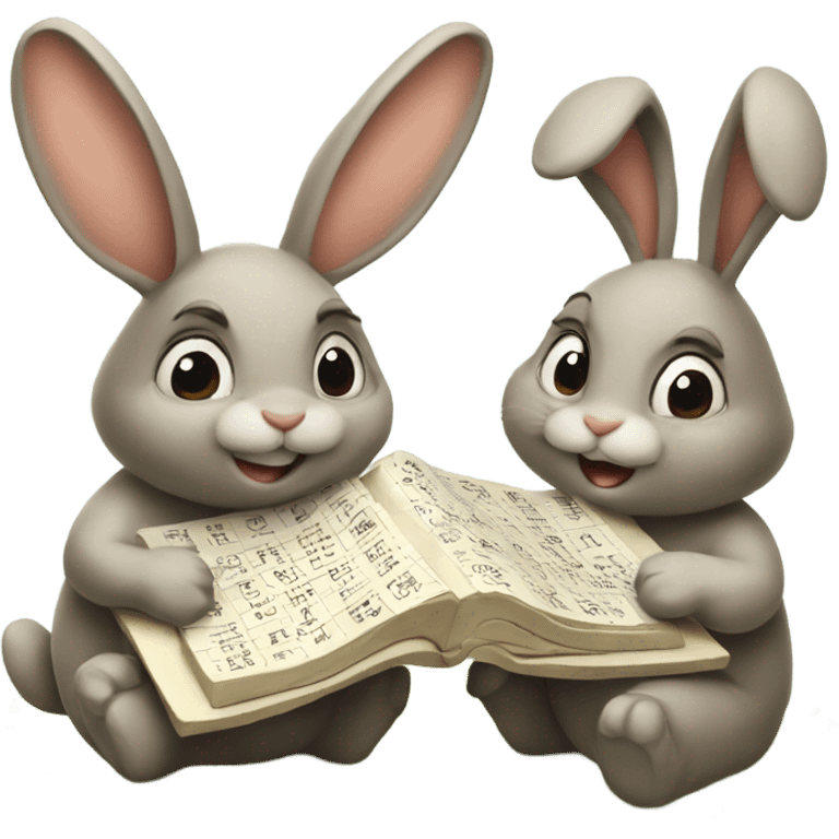 Two bunnies solving crossword puzzle  emoji