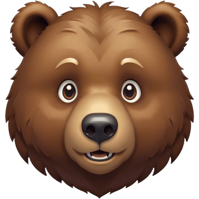 Cinematic Cute Grizzly Bear Portrait Emoji, Head tilted playfully and inquisitively, featuring a dense, rugged deep brown fur with a gentle, curious expression in round, sparkling eyes, Simplified yet irresistibly adorable features, highly detailed, glowing with a warm, friendly glow, high shine, affectionate and surprisingly gentle, stylized with a touch of wild whimsy, bright and endearing, soft glowing outline, capturing the essence of a mischievous yet loving bear, so playful it feels like it could amble out of the screen and into your arms! emoji