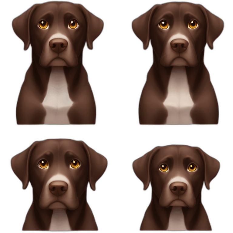 5 years old, female, Chubby, chocolate english lab, tired face, looking at you confused, very small amount of white scruff under chin emoji