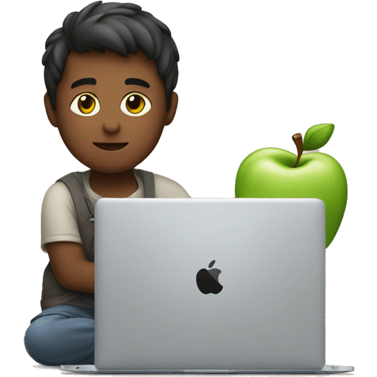 boy working on his macbook with apple logo emoji