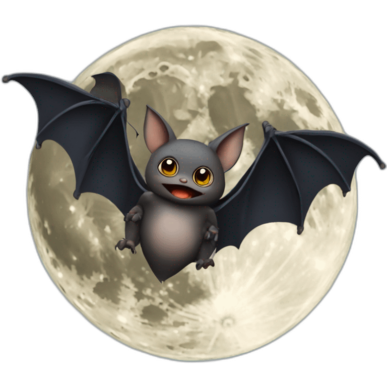 flying bat with baby bat in front of realistic full moon emoji