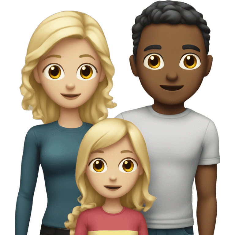 family boy with blonde hair and girl with black emoji