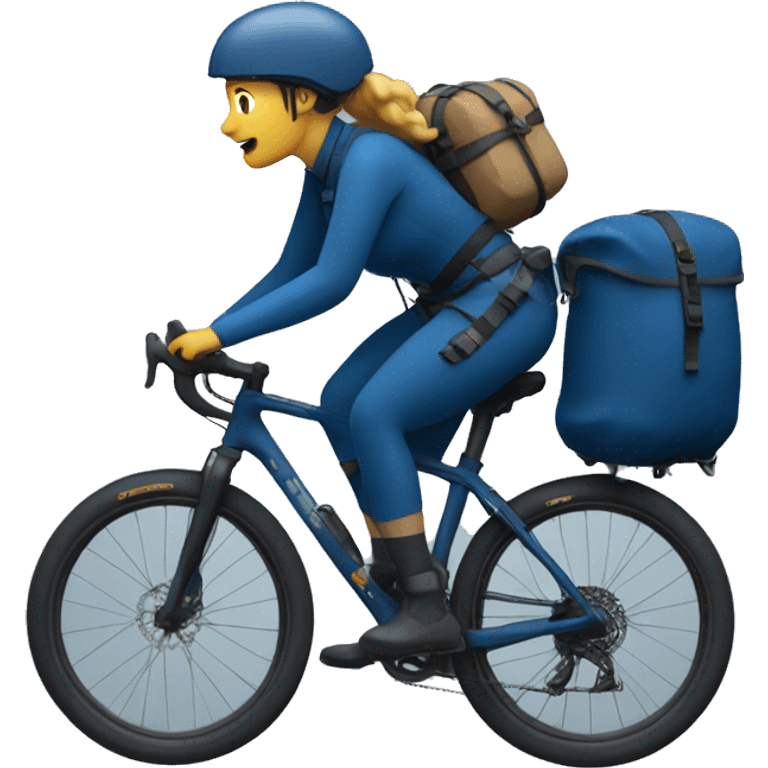 bikepacking woman on a dark blue bike emoji