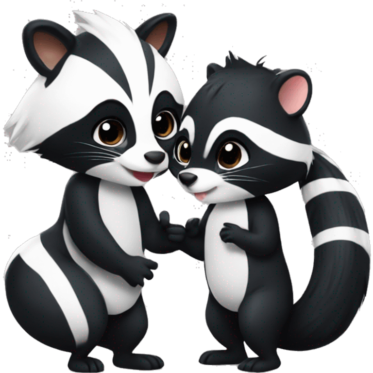 Cute Skunk and cute Raccoon kissing emoji