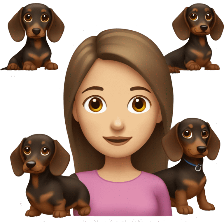 Girl with brown hair and two dachshunds  emoji