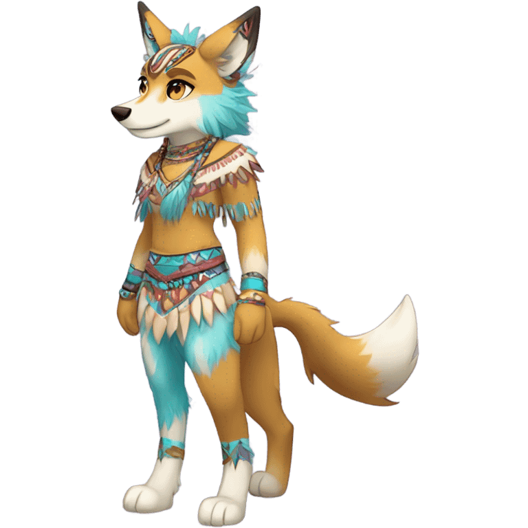 Anthro Colorful Shiny Fionbri-Falvie-sparkle-wolf-sona Furry Fursona with tribal markings full body emoji