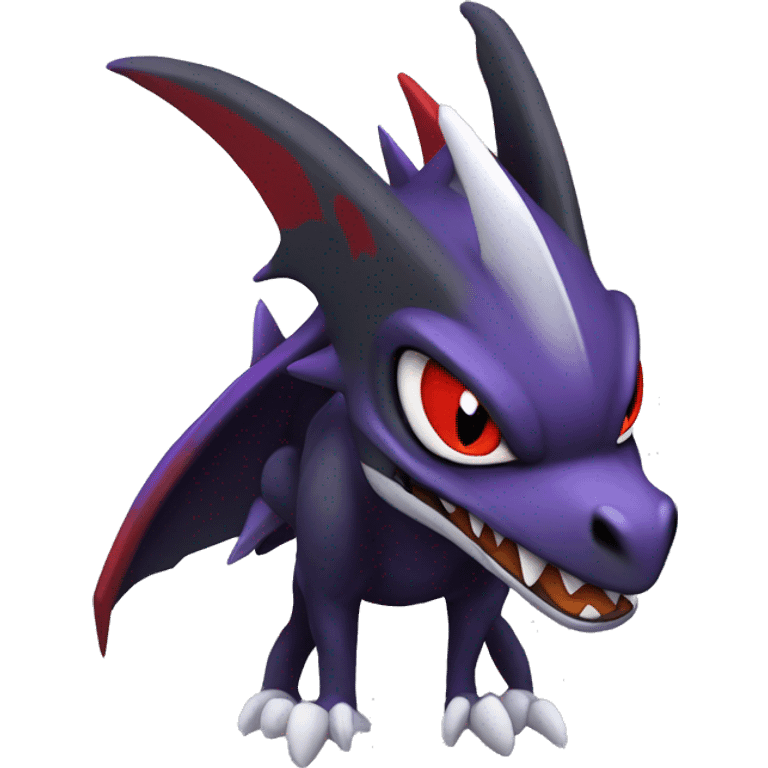 Black Cool Edgy Nargacuga-Garchomp-Noivern-Noibat Fakémon  with White and Red and purple and black Edgy markings emoji