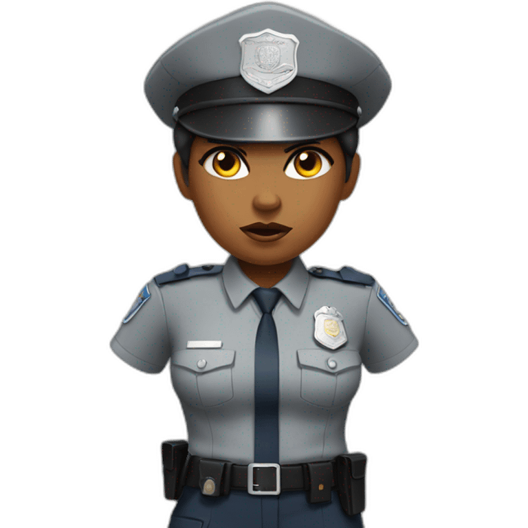 angry black police woman in light gray uniform emoji