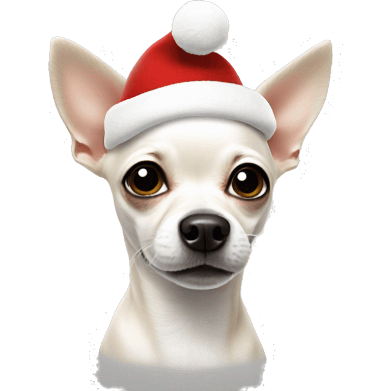 White chihuahua with black spots Santa hat emoji