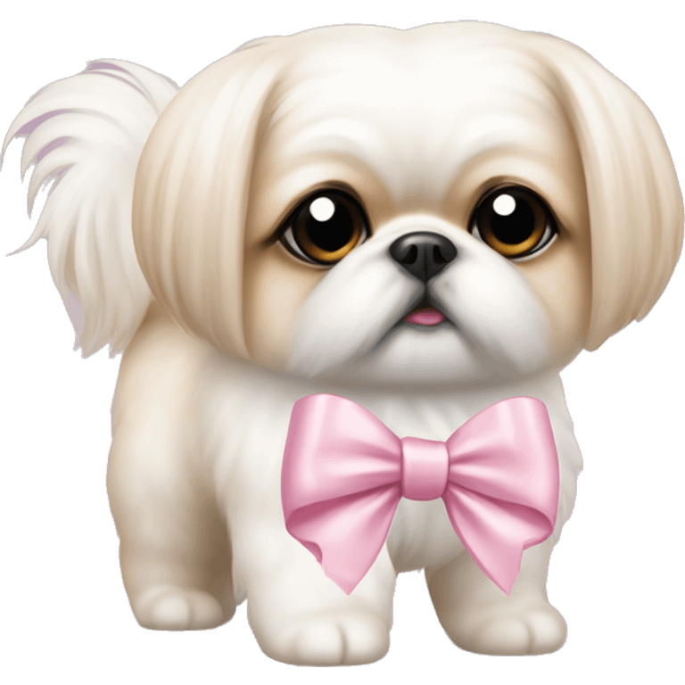 light pink ribbon bow on cute white Pekinese  emoji