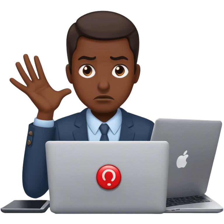 Create an emoji of a frustrated business owner pressing a giant ‘RESET’ button on their laptop. They have a disappointed expression, representing someone who starts every month from zero. emoji