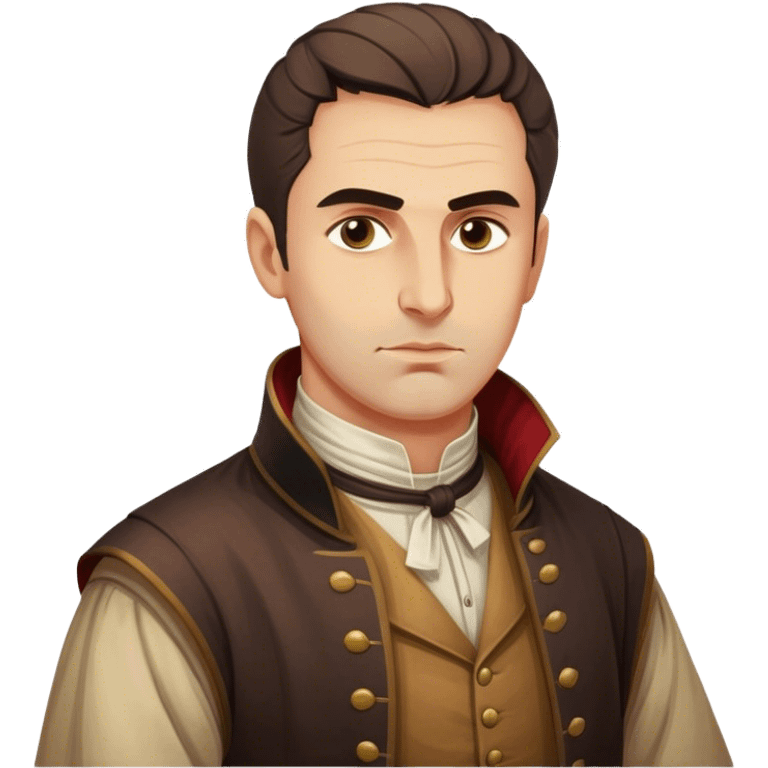 Cinematic Realistic Marko Marulić Portrait Emoji, depicted as a celebrated Croatian writer with a reflective expression and period clothing, rendered with rich textures and warm literary lighting that captures his historical influence. emoji