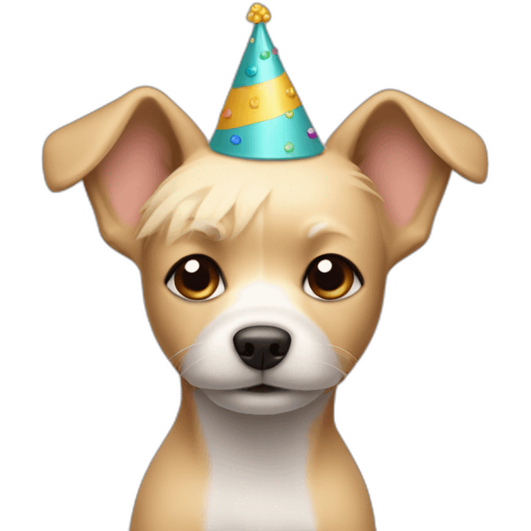 blond small dog with short hair and a party hat emoji