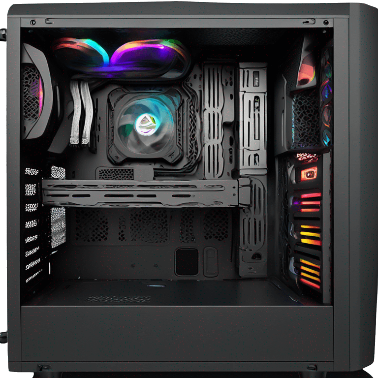 Black gaming PC mid-tower case with RGB emoji