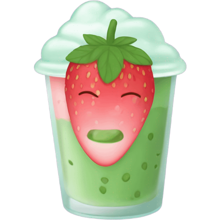 Iced Strawberry matcha with boba emoji