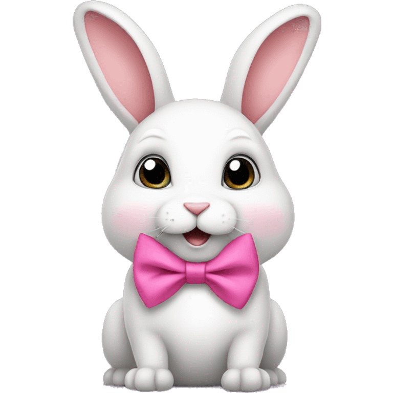 Cute little rabbit with a big belly and a pink bow tie on his neck and on his ears emoji