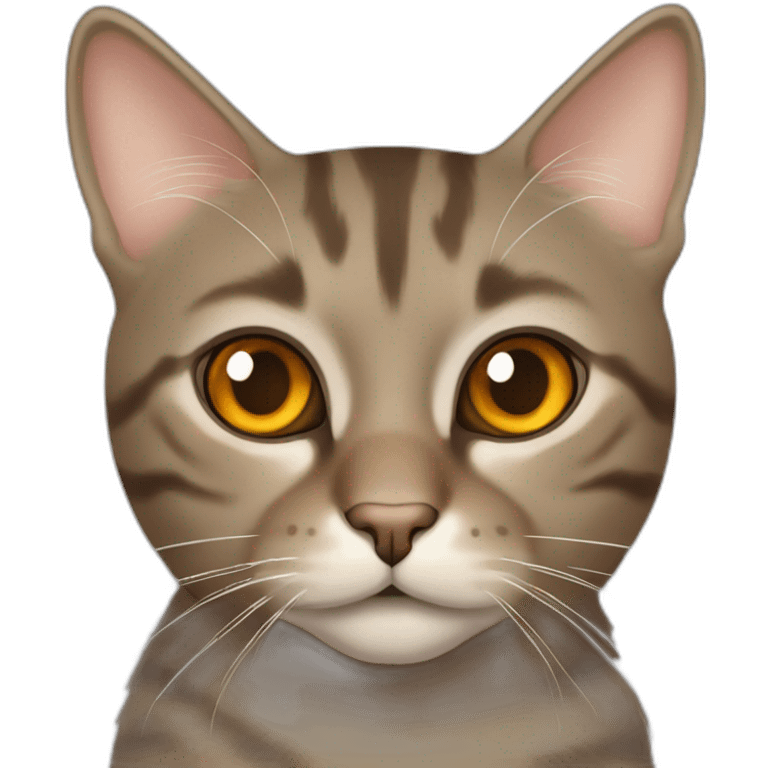 Tabby brownish gray cat with beige mouth and dark nose and orange golden eyes emoji