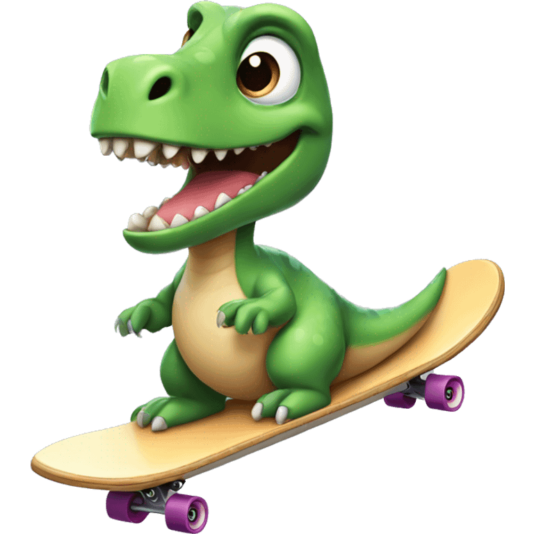 Cute cartoon dinosaur riding a skateboard  emoji