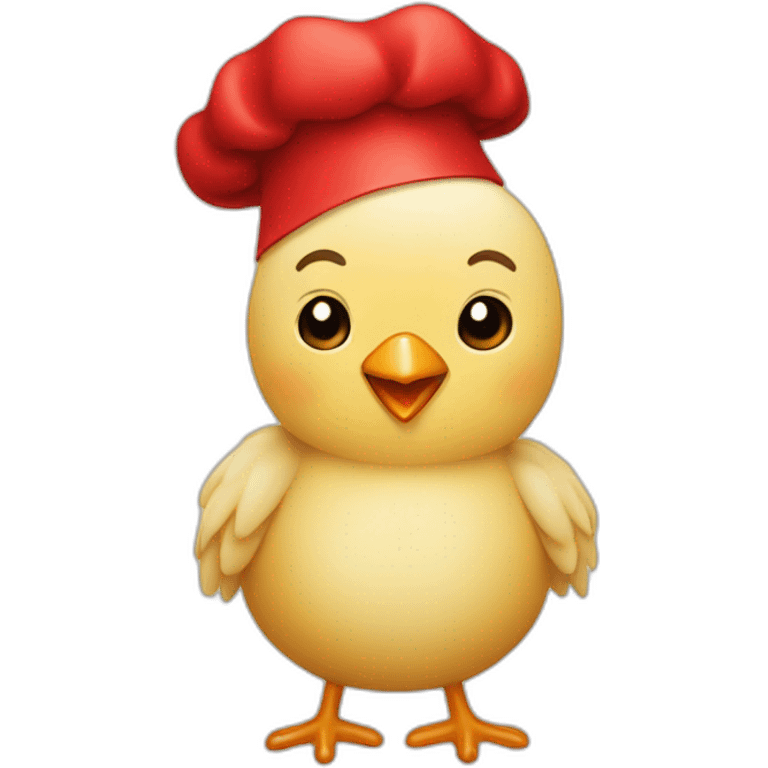 beige chick with a red chef's hat  emoji