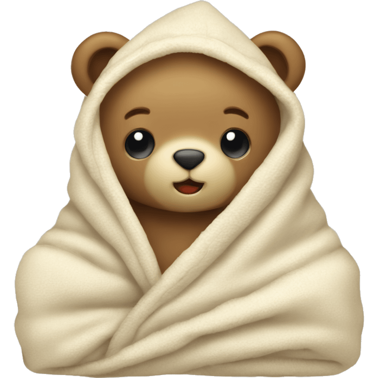  cute teddy bear cozy in vanilla blanket emoji