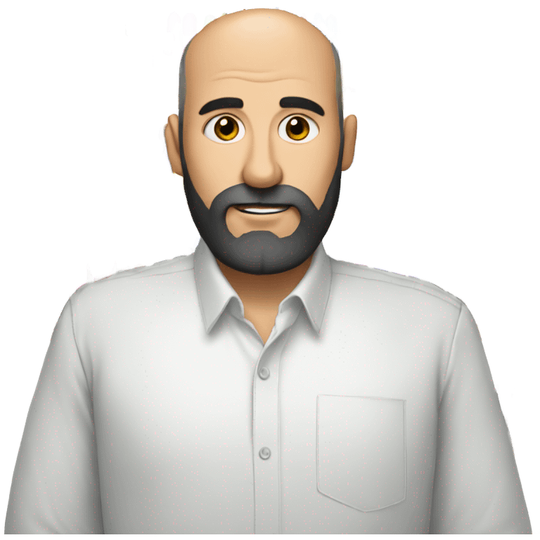 Balding man with black beard, cross on shirt, holding lots of pens  emoji