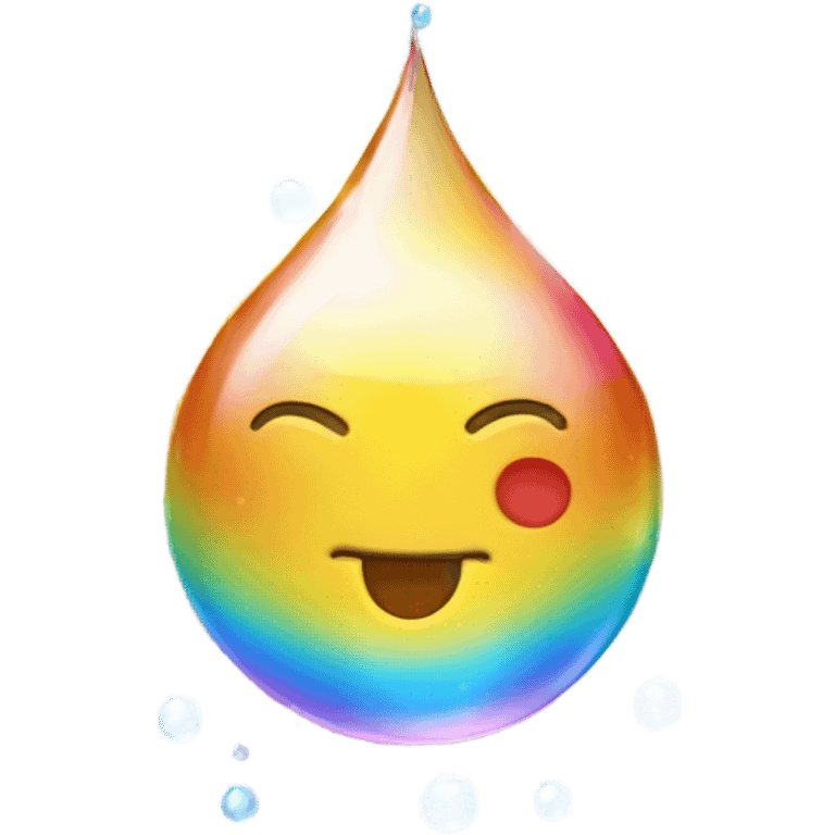 Crystal Droplet: A single, perfectly round droplet of water, sparkling as it refracts sunlight, with tiny rainbow reflections around its edges and a faint ripple effect below it. emoji