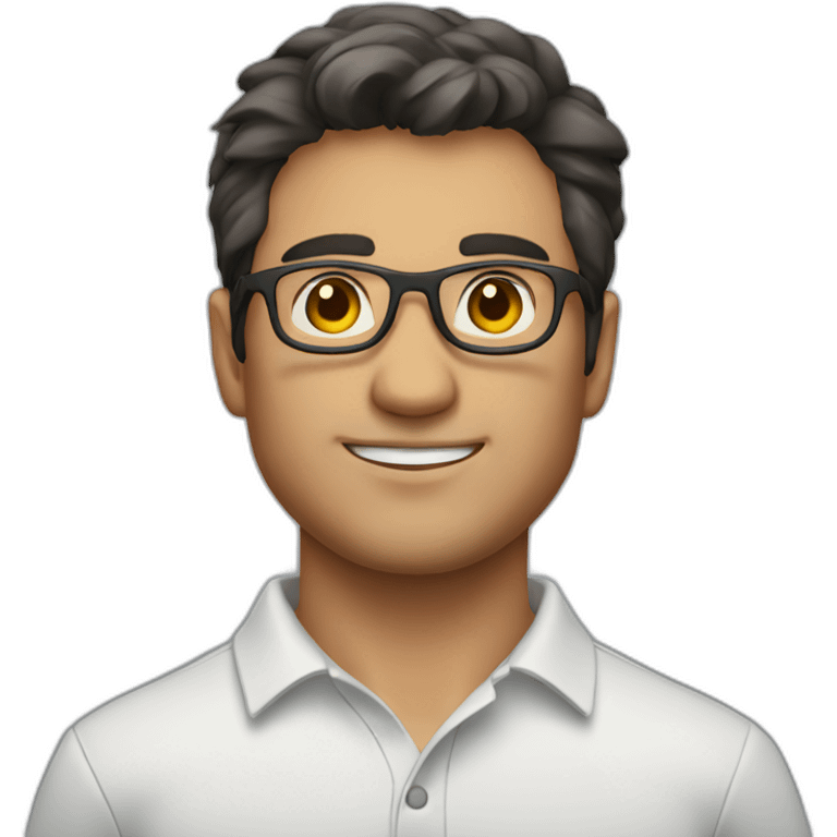 guy with dark hair, a white polo and grey glasses emoji