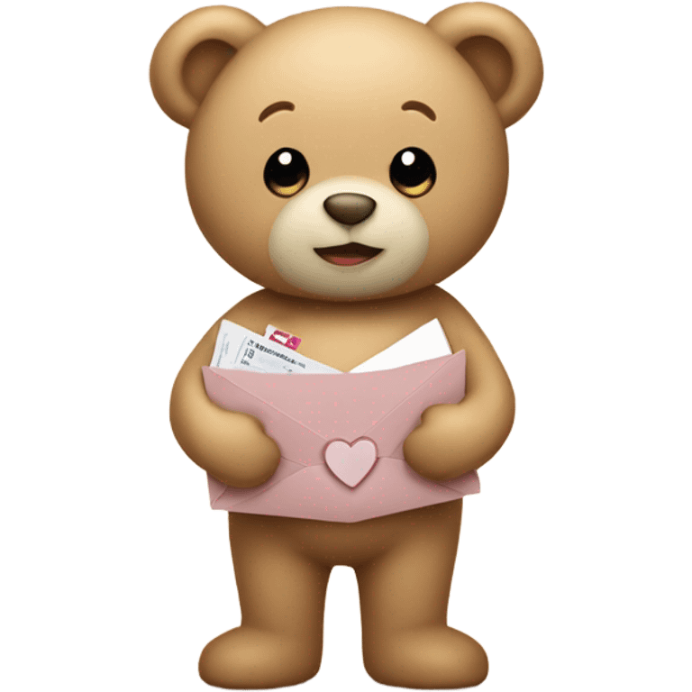 beige teddy bear teddy with an envelope and a heart in his hands emoji