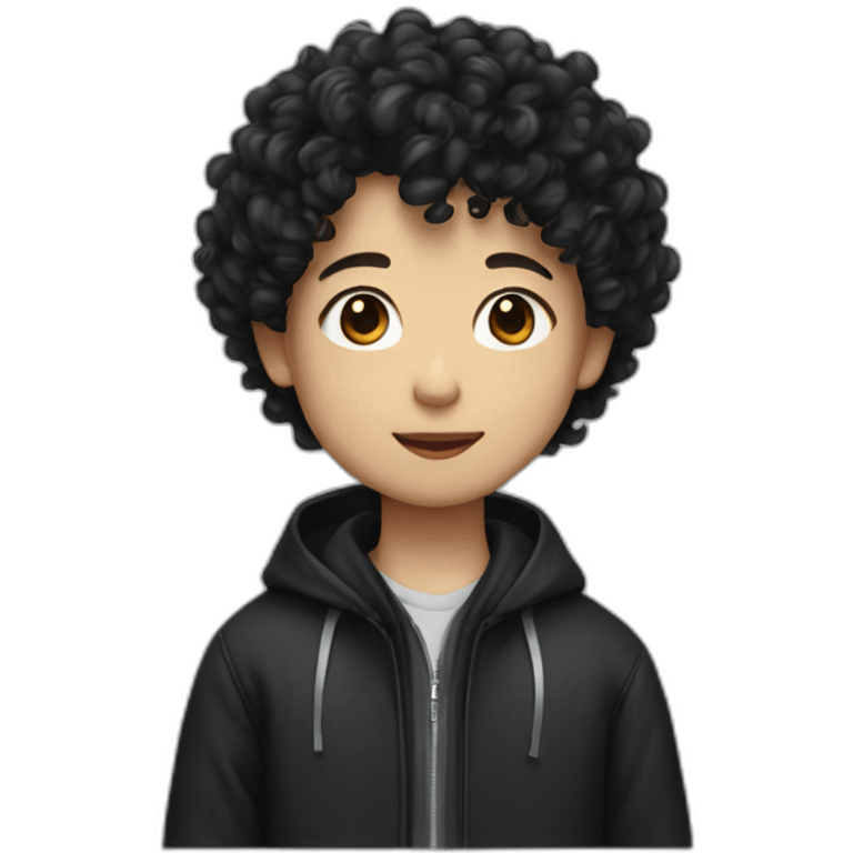 A Chinese boy with naturally curly hair wearing a black oversize jacket emoji