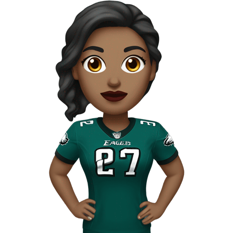  White skin female dark hair red lips wearing Philadelphia Eagles jersey emoji