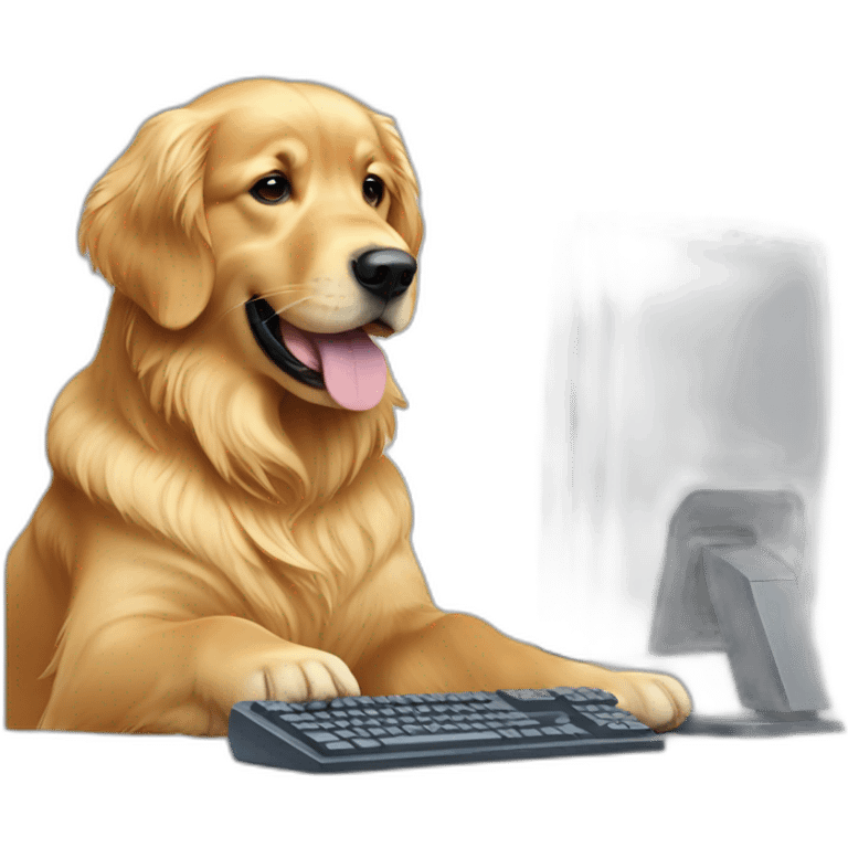 Golden retriever working computer emoji