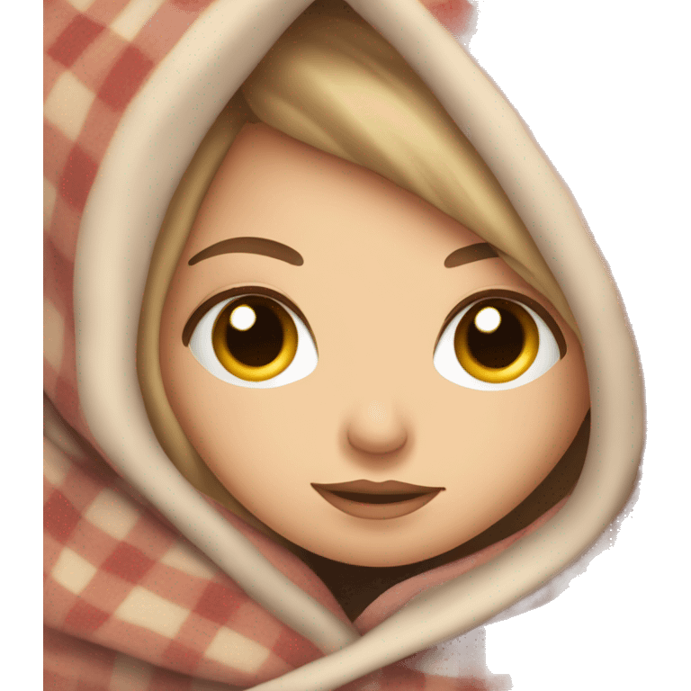 White girl snuggled in a blanket emoji