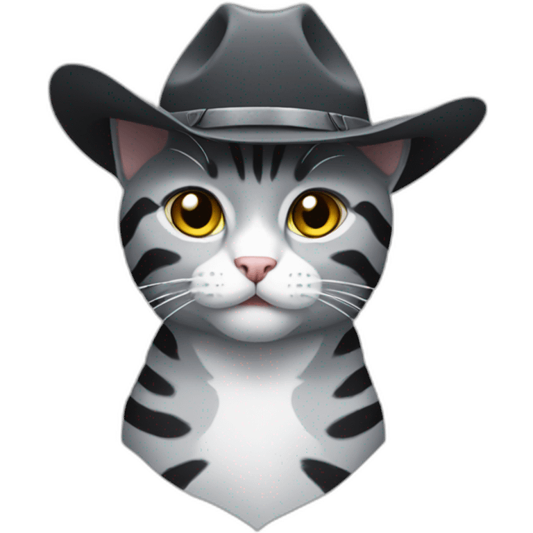 Gray cat with black stripes and cowboy hat emoji