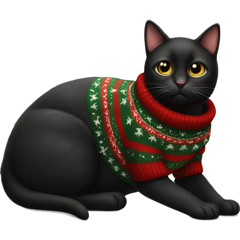 black cat with a christmas sweater emoji