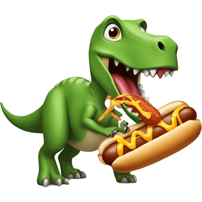 Dinosaur eating a hotdog emoji