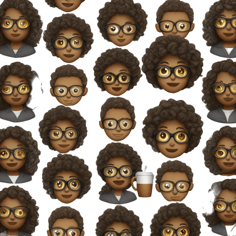 black girl with curly hair and glasses drinking coffee emoji