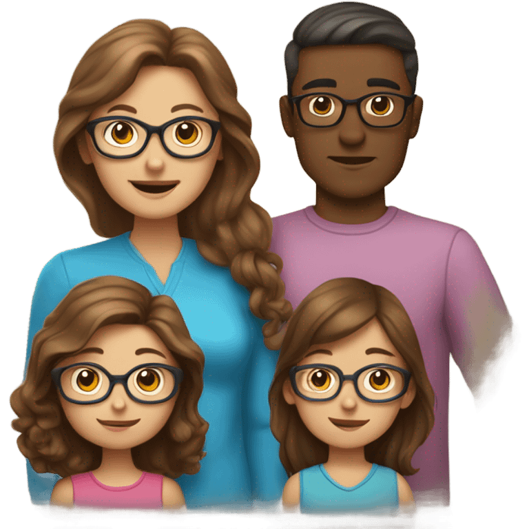 White family of 4, brown hair mom, brown hair boy, 2 girls with glasses and long brown hair emoji