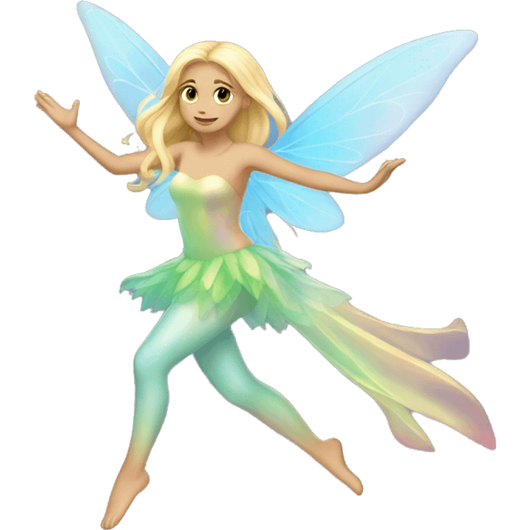 Iridescent fairy flying long hair blonde full body emoji