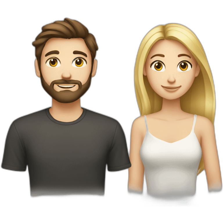 brunette 25 year old male with beard with blue eyed blonde 25 year old woman emoji