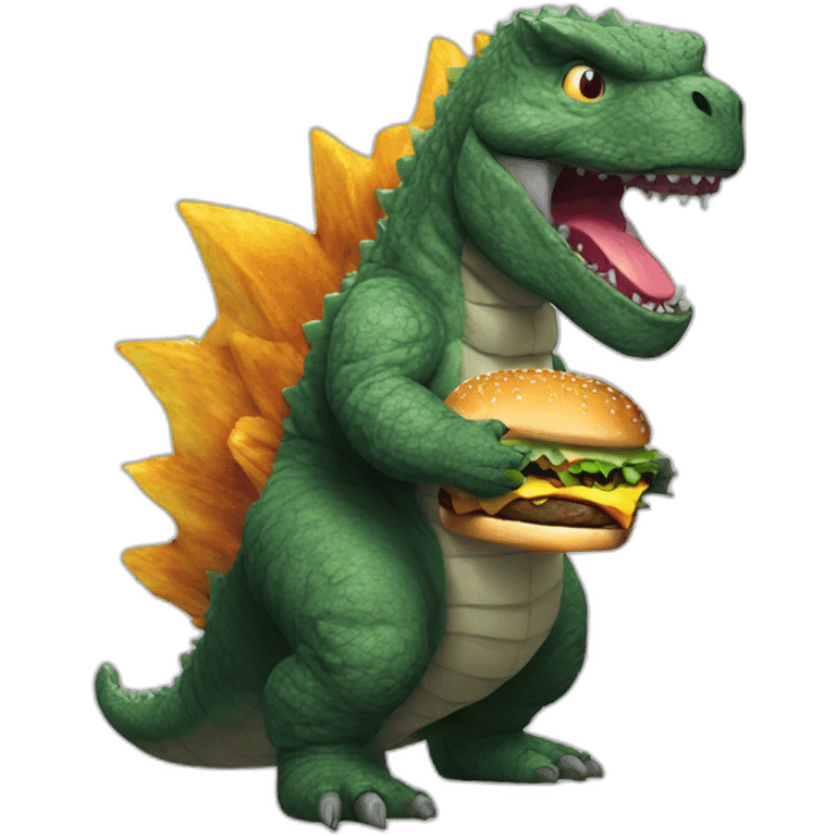 Godzilla eating a burger emoji