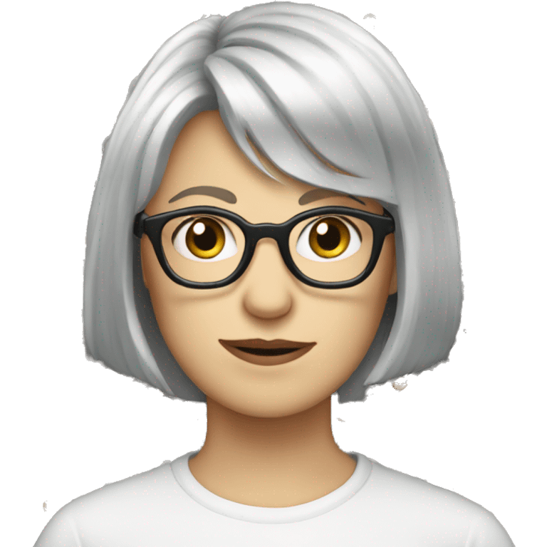 short grey hair white girl with glasses full bangs emoji