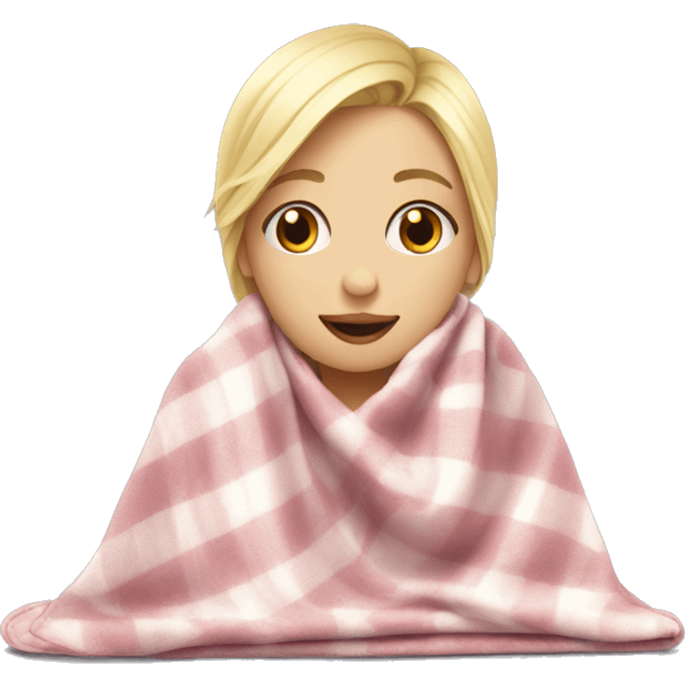 Blond girl sends kiss cozy blanket on  emoji