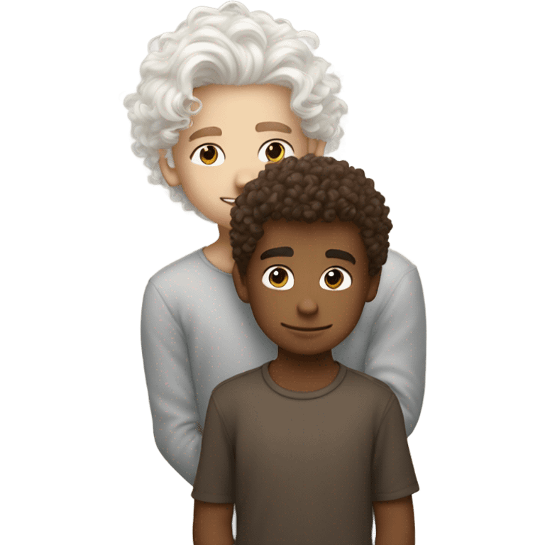 Curly white hair boy kissing brown hair boy  emoji