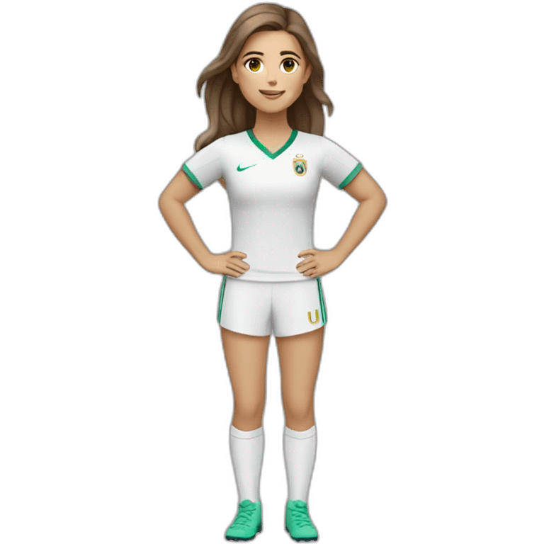 Full body caucasian girl with long Brown hair doing Cristiano ronaldo celebration emoji