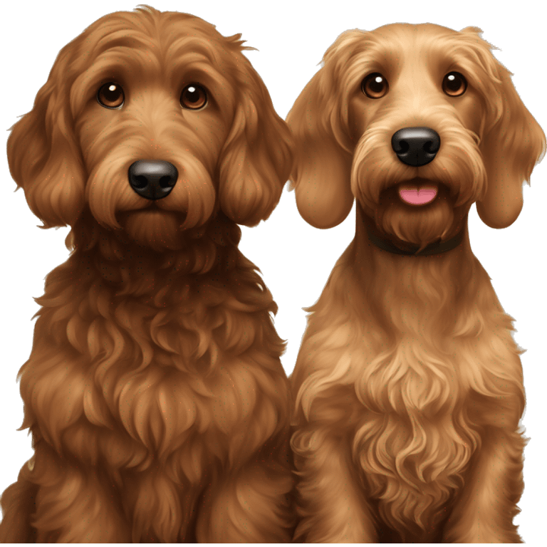  Brown goldendoodle and a black and brown longhair dachshund sitting together  emoji