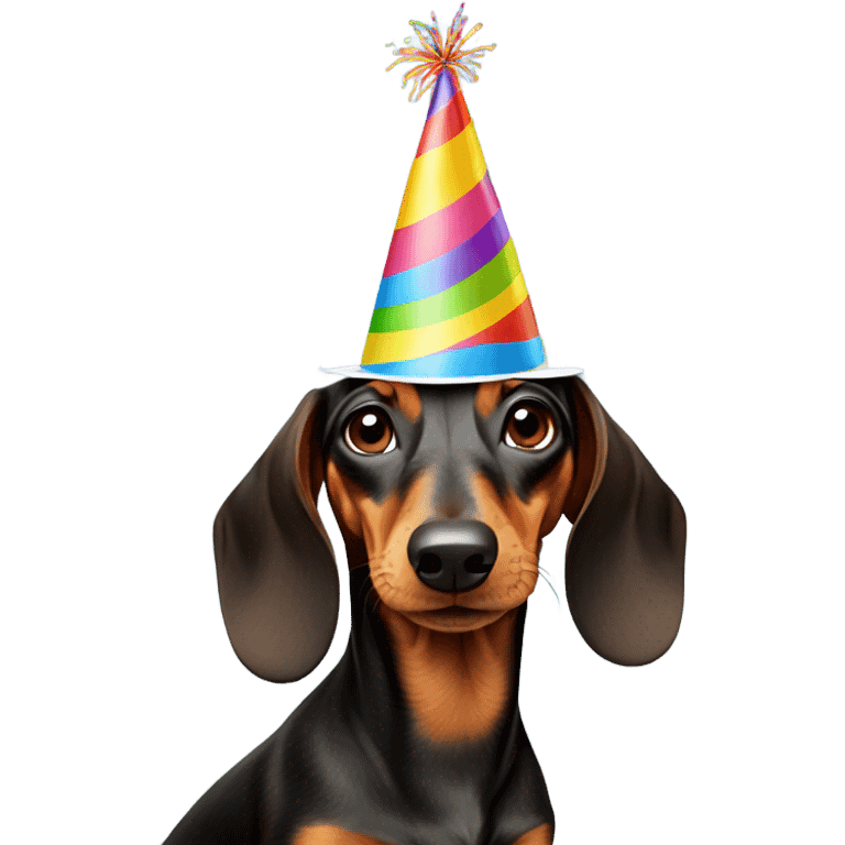 Dachshund with a birthday hat emoji