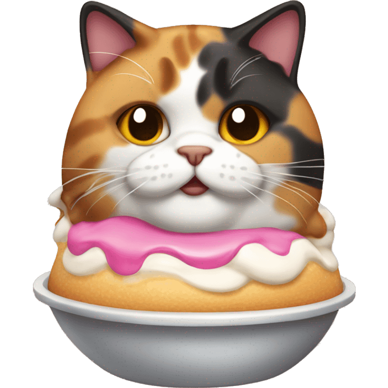 Fat calico cat with sundae emoji