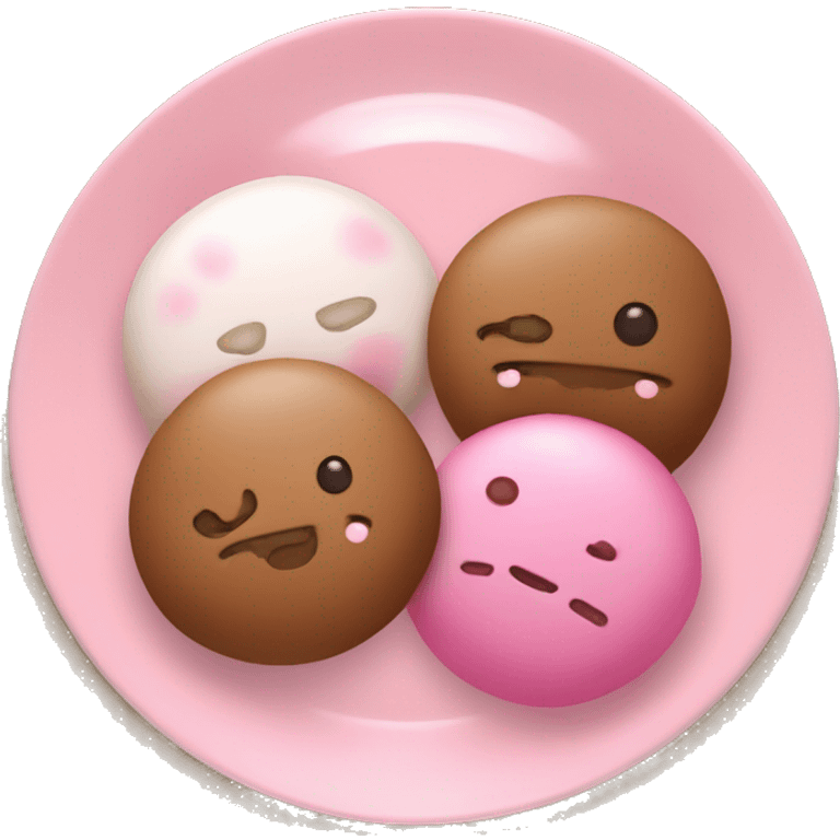 Brown and pink Mochi on a plate  emoji